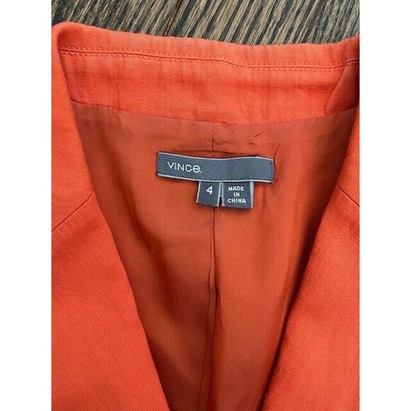 Vince Blazer Jacket Long Sleeves Collared Pockets Wool Metallic Orange Size 4 - Picture 7 of 13
